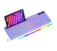 Soueto Tastiera wireless con retroilluminazione RGB a 7 colori, tastiera per computer full-size con supporto per telefono e tablet, tastiera da gioco ricaricabile 2,4 G con tasti luminosi, compatibile