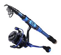 Sougayilang Canna da pesca combinata con mulinello, in fibra di carbonio da 24 tonnellate, canna da pesca telescopica portatile da viaggio con mulinelli da spinning per acqua dolce e salata 2.4B