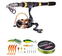 Sougayilang Canna da pesca combinata con mulinello telescopico in fibra di carbonio con mulinello da spinning Esche da pesca Accessori per attrezzatura da pesca per viaggi in acqua salata e acqua