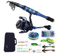 Sougayilang Canna da pesca e mulinello, canna da pesca telescopica in fibra di carbonio, mulinello da spinning 12 + 1 BB con custodia per il trasporto per kit di attrezzi da pesca in acqua salata e