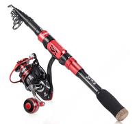 Sougayilang Canna da pesca e mulinello Combo, canna da pesca telescopica con mulinello da 12+1BB per viaggi acqua salata pesca d'acqua dolce - canna da 2,1 m con bobina da 2000