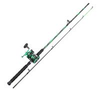 Sougayilang Canna da pesca e mulinello da 2,1 m, canna da surf a 2 sezioni, mulinello rotondo per baitcasting LDT30, manico sinistro/destro, adatta per pesca costiera/barca, L