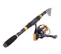 Sougayilang, Canna da pesca telescopica, con mulinello da spinning, in fibra di carbonio, per pesca d'acqua dolce e salata, 2,4 m