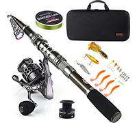 Sougayilang - Canna da pesca telescopica e mulinello in fibra di carbonio e accessori per viaggi in oceano e pesca d' acqua dolce e salata, Fishing Full Kits with Carrier Case, 1.8M/5.91FT