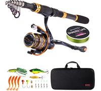 Sougayilang Canna da pesca telescopica portatile con mulinello da spinning e borsa per il trasporto, per viaggi, pesca in acqua salata e d'acqua dolce (2,1 m)