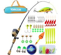 Sougayilang Canne da pesca per bambini, canna telescopica portatile e mulinello Spincast, con lenza, esche e borsa per attrezzatura da viaggio