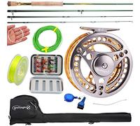 Sougayilang Combo canna da pesca a mosca con canna da mosca leggera e portatile e mulinello a mosca, pacchetto completo di avviamento per pesca a mosca (dorato-7/8)