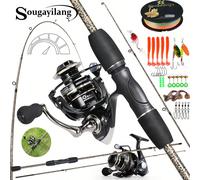 Sougayilang Combo da Pesca Definitiva: Set di Canna in Fibra di Carbonio a 2 Sezioni e Mulinello Rotante in Alluminio - Perfetto per Viaggi, Regali e Avventure in Acque Aperte (Colori Casuali della Le
