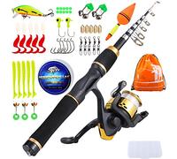 Sougayilang, kit con canna da pesca per bambini, con mulinelli da spinning, telescopica, canna da pesca per viaggi, per acqua dolce, pesca alla trota, Golden
