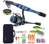 Sougayilang - Kit di canne da pesca e mulinelli, asta telescopica in fibra di carbonio e bobina da spinning 12 +1 BB con valigia per attrezzatura da pesca in acqua salata e dolce - 2,1M