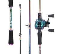 Sougayilang - Set di canna da pesca con mulinello da baitcasting, canna da pesca portatile leggera a 2 sezioni con colore vivace, con mulinello da pesca super fluido per acqua dolce e salata - 1,8 m