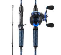 Sougayilang Spinning & Baitcaster, set di canna da pesca e mulinello, IM7 grafite 2 pezzi, guide in acciaio inox con anelli in ceramica, manico in superpolimero con design diviso, gancio a "S"