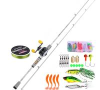 Sougayilang Spinning & Casting - Set di canna da pesca con 2 mulinello da pesca in grafite per pesca al bar (lancio mancino con kit completo, 1,8 m, medio veloce, 2 pezzi)
