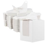 SOUJAP 100 scatole singole per cupcake, 9,5 x 9,5 x 11 cm, bianche, con finestra, porta cupcake singolo con manico, per matrimoni, feste di compleanno