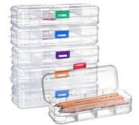 SOUJOY Confezione da 6 scatole per matite a due piani, scatola trasparente per cancelleria con coperchio a scatto, in plastica, grande capacità, con 4 scomparti per organizzare forniture per ufficio