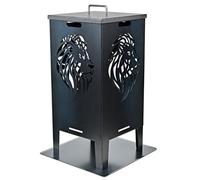 SOUK ONE Braciere con cervo e leone - Braciere massiccio in acciaio per esterni con motivo stabile, resistente alle intemperie, perfetto per giardino, terrazza, protezione volante, design Cut-Out (set