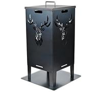 SOUK ONE Braciere con cervo e leone - Braciere massiccio in acciaio per esterni con motivo stabile, resistente alle intemperie, perfetto per giardino, terrazza, protezione volante, design Cut-Out (set