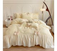 SOUKECHY Chic Lace Bedding,Girls Twin Aesthetic Comforter Cover Set,Romantic French Princess Style Ruffled Duvet Cover with Lovely Bow with Zipper Closure-Yellow,Twin Size