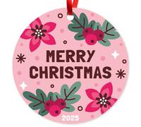 Soul Décor Happy Holiday 2025 - Decorazione floreale a forma di stella di Natale, sacchetto di velluto incluso, grande ornamento rotondo ACM da 9,5 cm