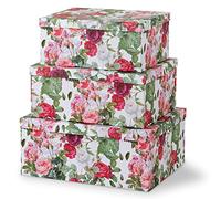 Soul & Lane Scatole decorative in cartone con coperchio, per decorazioni e organizzazione, set di 3 grandi scatole per ricordi e regali, contenitori per foto floreali a nido d'ape, motivo Rose Romance