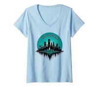Soul of Chicago House Music - Top da Uomo con Grafica Maglietta con Collo a V, Donna, Celeste, XXL