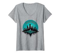 Soul of Chicago House Music - Top da Uomo con Grafica Maglietta con Collo a V, Donna, Grigio Melange, S