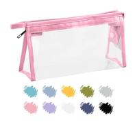 Soul Projek Rettangolare Astuccio Trasparente con zip per Rientro Scuola | Rosa Astuccio Bambino e Adulti, Impermeabile Beauty case Trasparente, PVC Pochette da Viaggio, Clear Pencil Case