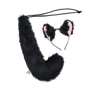 soul young Costume da donna in finta pelliccia con orecchie e coda di volpe per cosplay, per adulti, Halloween, Natale, carnevale, festa (nero)