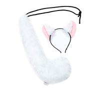 soul young Set di coda di volpe e orecchie in finta pelliccia, costume da gatto per donne, costume per cosplay di animali, per adulti, Halloween, Natale, carnevale, feste (bianco)