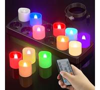 SoulBay 12 candele ricaricabili a LED con batteria che cambia colore, senza fiamma, ricaricabili, con telecomando e stazione di ricarica, tremolanti per casa, stanza, Halloween, decorazioni natalizie
