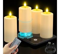 SoulBay Candele a LED con funzione timer, set di 4 candele a LED, ricaricabili, per esterni, impermeabili, con stazione di ricarica, telecomando, fiamma tremolante, per giardino, feste, stanza
