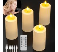 SoulBay Candele a LED ricaricabili, 4 candele LED gonfiabili, ricaricabili USB-C, con funzione timer e telecomando, tremolante, per feste, camere, Halloween, decorazioni natalizie