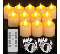 SoulBay Tea Light Candele, 12 pezzi Candele LED Ricaricabili con Telecomando e Timer, Candele Elettriche Finte Fiamma Effetto Reale per Halloween Natale Decorazioni Casa Natalizie Decorative