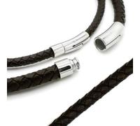 SoulCats® Collana in Pelle Intrecciata con Leva in Acciaio Inox a Chiusura Lampo di Cuoio Marrone Scuro, Colore: Marrone Scuro; Selezione: Spessore 8 mm, Lunghezza: 45 cm