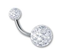 SoulCats® Piercing all'ombelico Piercing Banana con Rivestimento epossidico Gel Sfera di Cristallo Verga 1.6, Colore: Bianco, Lunghezza: 10 mm