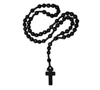 SoulCats Rosario in Legno in Tre Diversi Colori Marrone Nero Perline Catena di Legno Croce, Colore: Nero