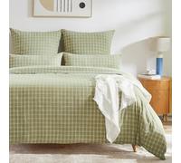 SOULFUL Copripiumino 140x200 in cotone a quadri con 1 federa 65x65 cm, 100% cotone lavato, certificato Öeko-Tex, verde mela parure da letto singola 140x200 cotone con cerniera