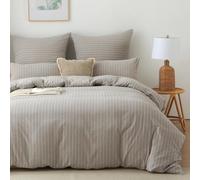 SOULFUL Copripiumino 220 x 240 cotone a righe con 2 federe 65 x 65 cm, 100% cotone lavato, certificato Oeko-TEX, grigio Boho a righe, set da letto matrimoniale 220 x 240 cotone con cerniera