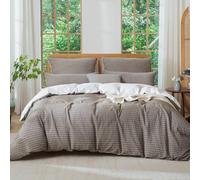 SOULFUL Copripiumino 240 x 260 cotone, design reversibile - jacquard a righe e bianco, certificato Oeko-TEX, verde marrone, set da letto matrimoniale 240 x 260 cotone con 2 federe 65 x 65 cm