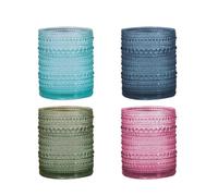 Soulnioi Set di 4 bicchieri in vetro vintage, in rilievo, stile antico, 4 pezzi, multicolore, per birra, cocktail, bibite gassate e succhi (350 ml* 4)