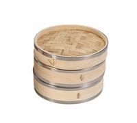 Soulnioi Vaporiera in bambù da 21 cm, a due livelli con coperchio, ideale per cucina asiatica, panini, gnocchi, verdure, pesce