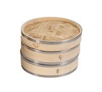 Soulnioi Vaporiera in bambù da 24 cm, a due livelli con coperchio, ideale per cucinare asiatici, panini, gnocchi, verdure, pesce