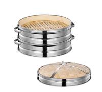 Soulnioi Vaporiera in bambù da 30 cm, a due livelli con coperchio, ideale per cucina asiatica, panini, gnocchi, verdure, pesce
