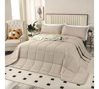SOULOOOE Trapunta extra large King Plus, 128 x 120 cm, 3 pezzi, leggera, reversibile, in piuma, per tutte le stagioni, con 8 linguette angolari, beige