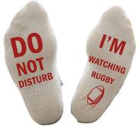 SoulQ - Calzini a maglia con scritta "Do not disturb,I'm WATCHING RUGBY" bianco L