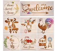 SoulQool - 8 stencil riutilizzabili a tema fattoria, stencil a tema fattoria per dipingere su legno, motivo: girasole/animale, per scrapbooking, disegno e decorazioni fai da te (stile C)