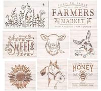 SoulQool - 8 stencil riutilizzabili a tema fattoria, stencil a tema fattoria per dipingere su legno, motivo: girasole/animale, per scrapbooking, disegno e decorazioni fai da te