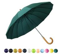 SoulRain 16 costolette 121,9 cm Bastone Ombrello Auto Aperto Tinta Unita Moda e Semplice, Manico Arco Classico In Legno Antivento Unbreakable Bastone Ombrello Antipioggia (Green)
