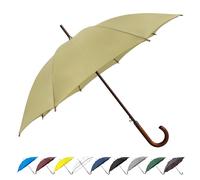 SoulRain - Grande ombrello antivento da 122 cm, ombrello antivento per pioggia, apertura automatica, grande ombrello vintage con manico classico in legno, per 2 persone, per donne e uomini (beige)