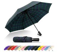 SoulRain Ombrello da viaggio, antivento e compatto per la pioggia, perfetto ombrello pieghevole per auto, ombrello da golf e compagno di viaggio (Plaid Blue)